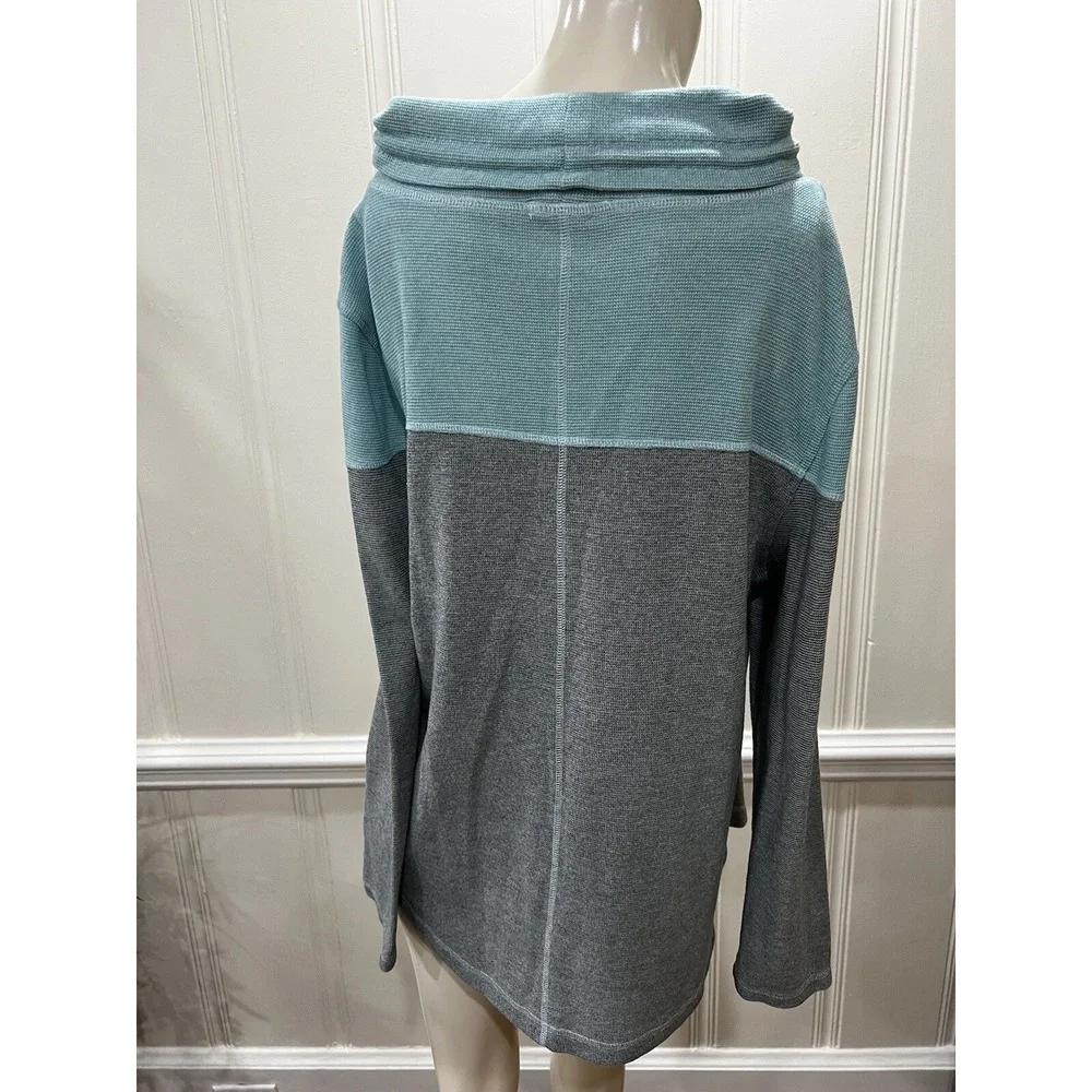 T by Talbot's Teal/Gray Colorblock Cowl Neck Pullover Tunic Top Size XL EUC